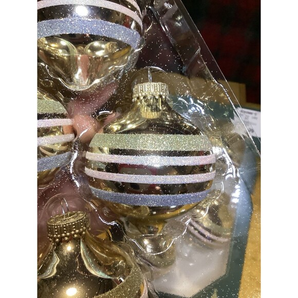 KREBS Glass Christmas Ornaments Tiffany Chiffon Balls Glitter Stripes 2 Boxes - Picture 7 of 9
